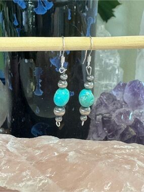 Handmade Sleeping Beauty Turquoise Sterling Silver Desert Pearl Dangle Earrings